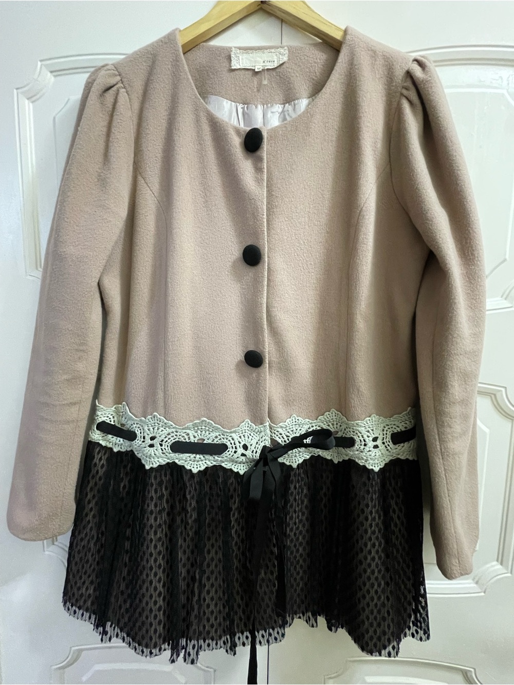 A’reve Women’s Coat With Black Lace GUC Size M